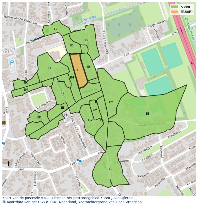 Afbeelding van het postcodegebied 5388 EJ op de kaart.