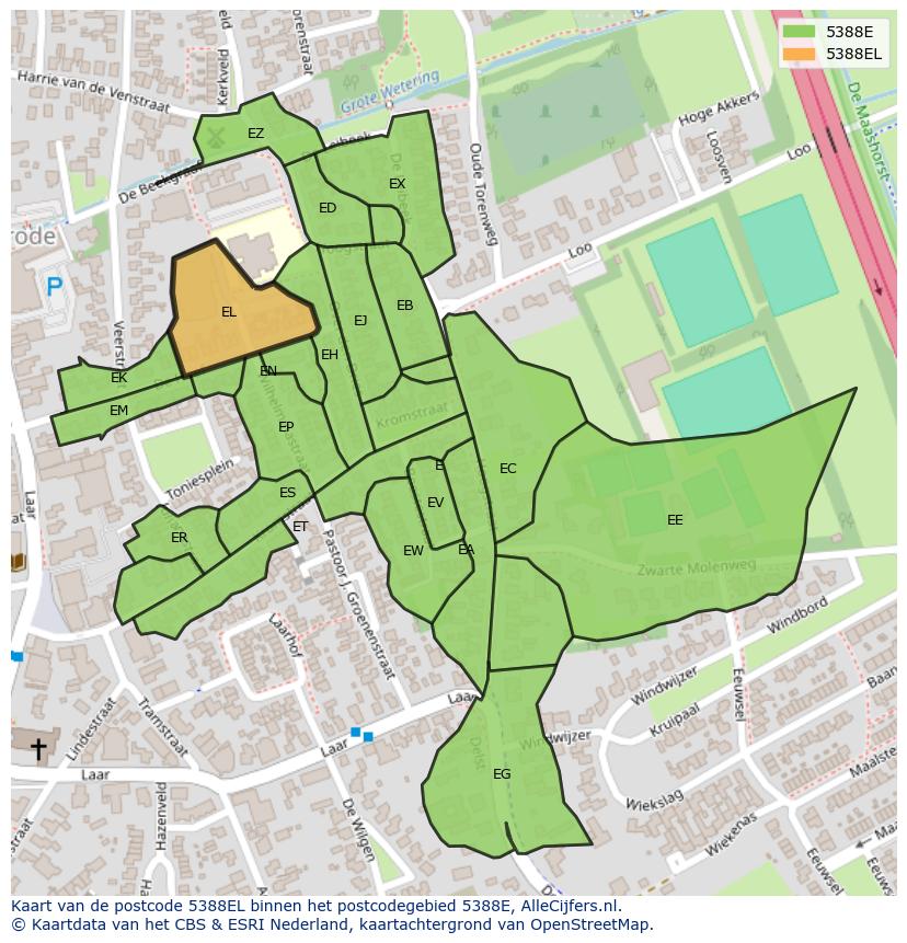 Afbeelding van het postcodegebied 5388 EL op de kaart.