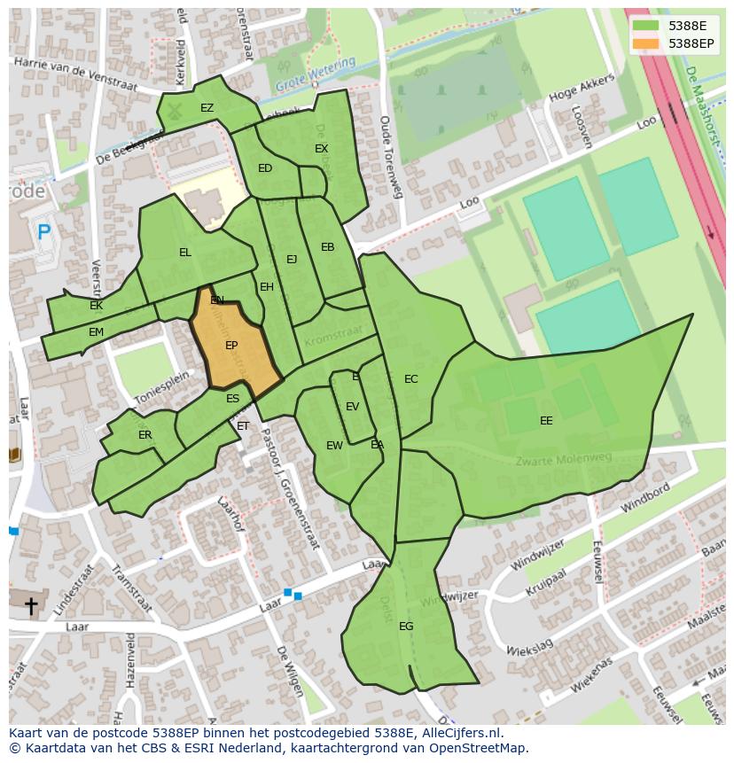 Afbeelding van het postcodegebied 5388 EP op de kaart.