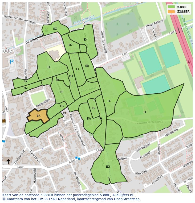 Afbeelding van het postcodegebied 5388 ER op de kaart.