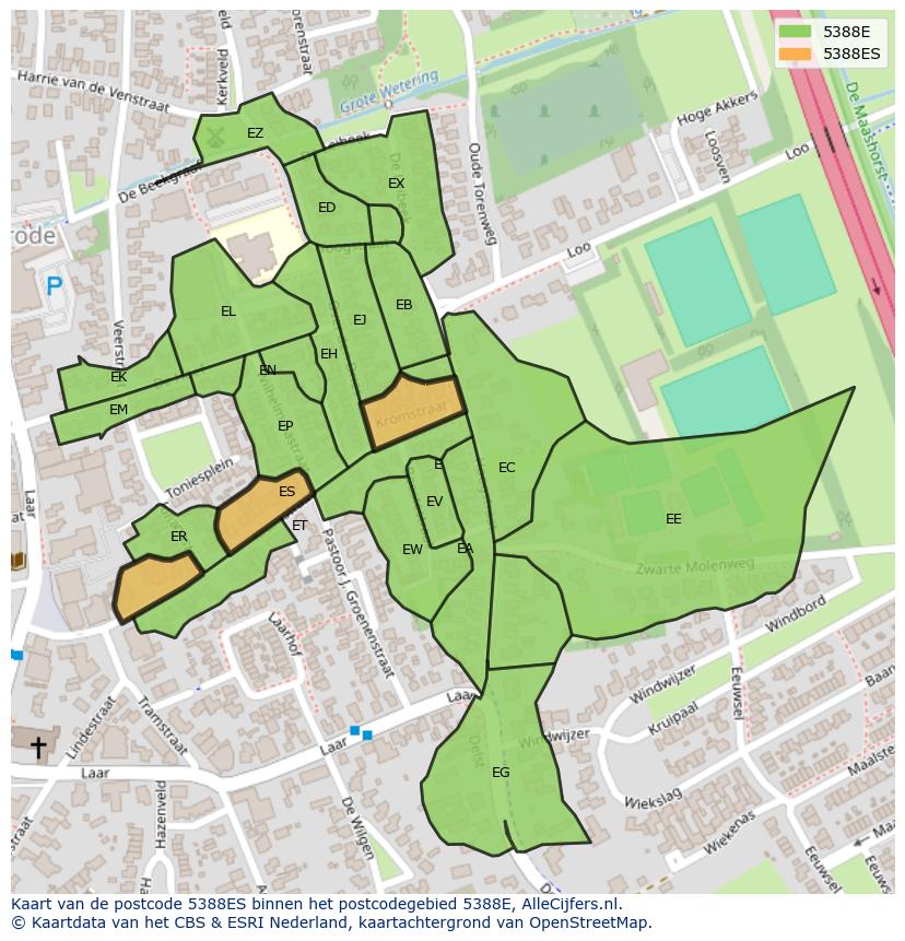 Afbeelding van het postcodegebied 5388 ES op de kaart.