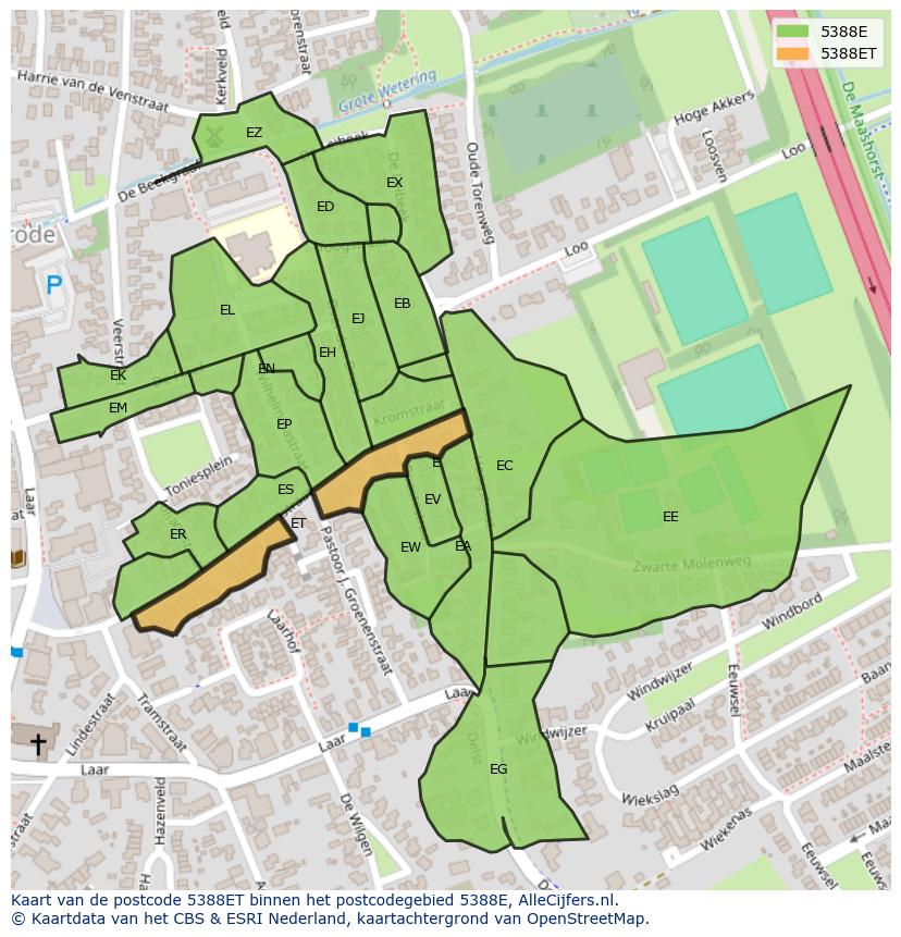 Afbeelding van het postcodegebied 5388 ET op de kaart.