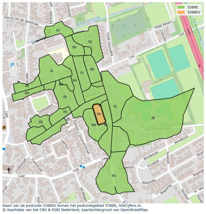 Afbeelding van het postcodegebied 5388 EV op de kaart.