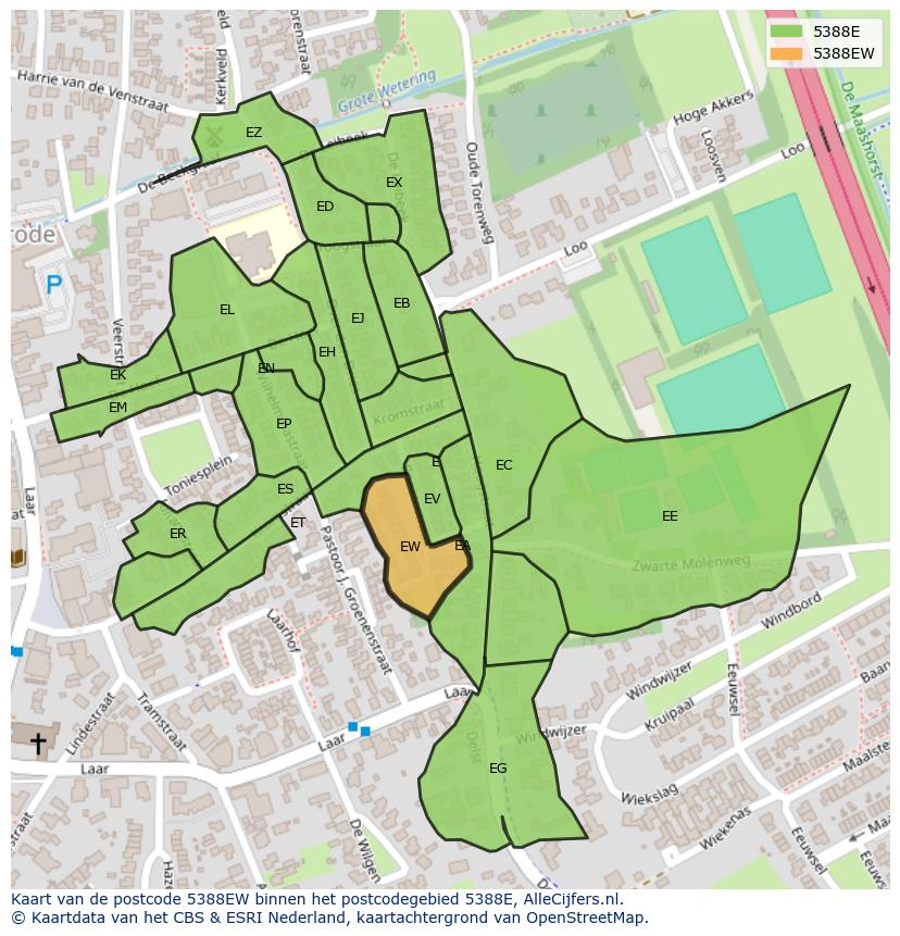 Afbeelding van het postcodegebied 5388 EW op de kaart.