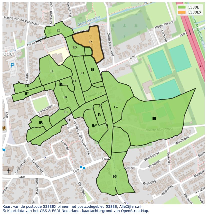 Afbeelding van het postcodegebied 5388 EX op de kaart.