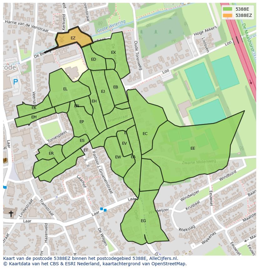 Afbeelding van het postcodegebied 5388 EZ op de kaart.