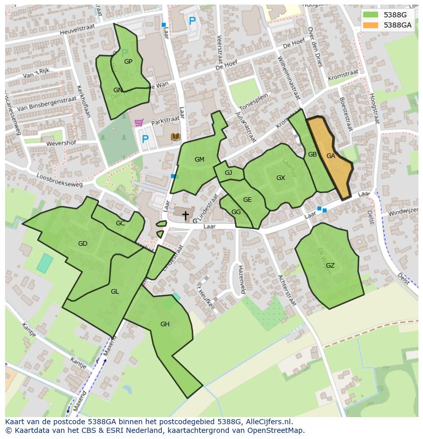 Afbeelding van het postcodegebied 5388 GA op de kaart.