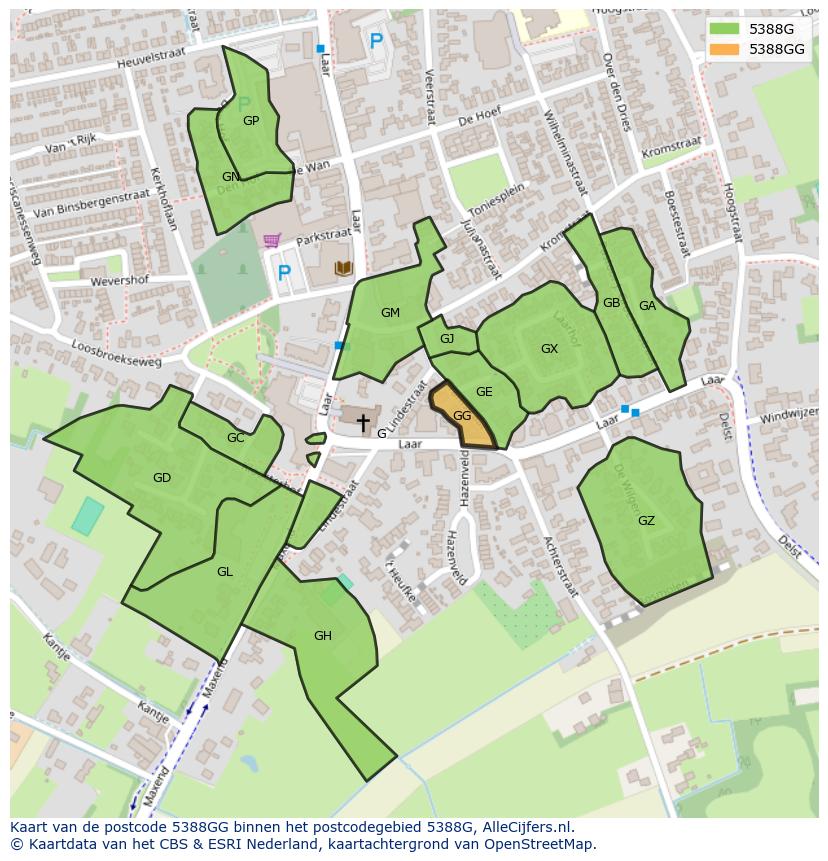 Afbeelding van het postcodegebied 5388 GG op de kaart.