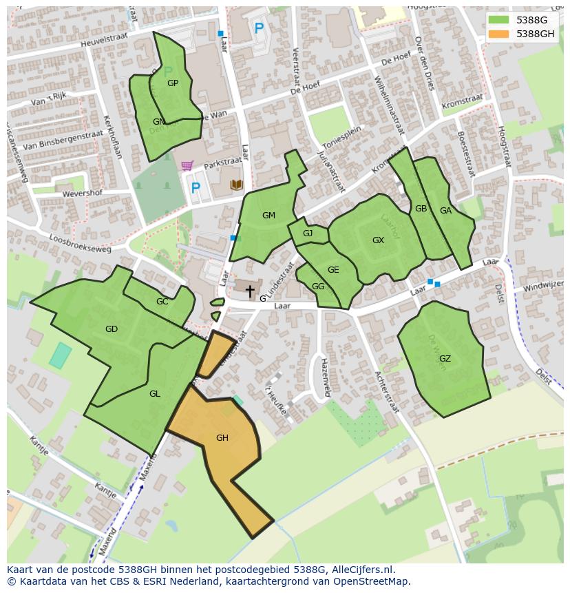 Afbeelding van het postcodegebied 5388 GH op de kaart.