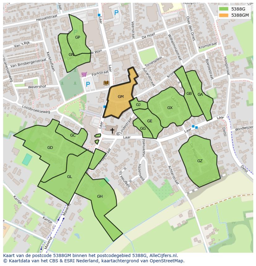 Afbeelding van het postcodegebied 5388 GM op de kaart.