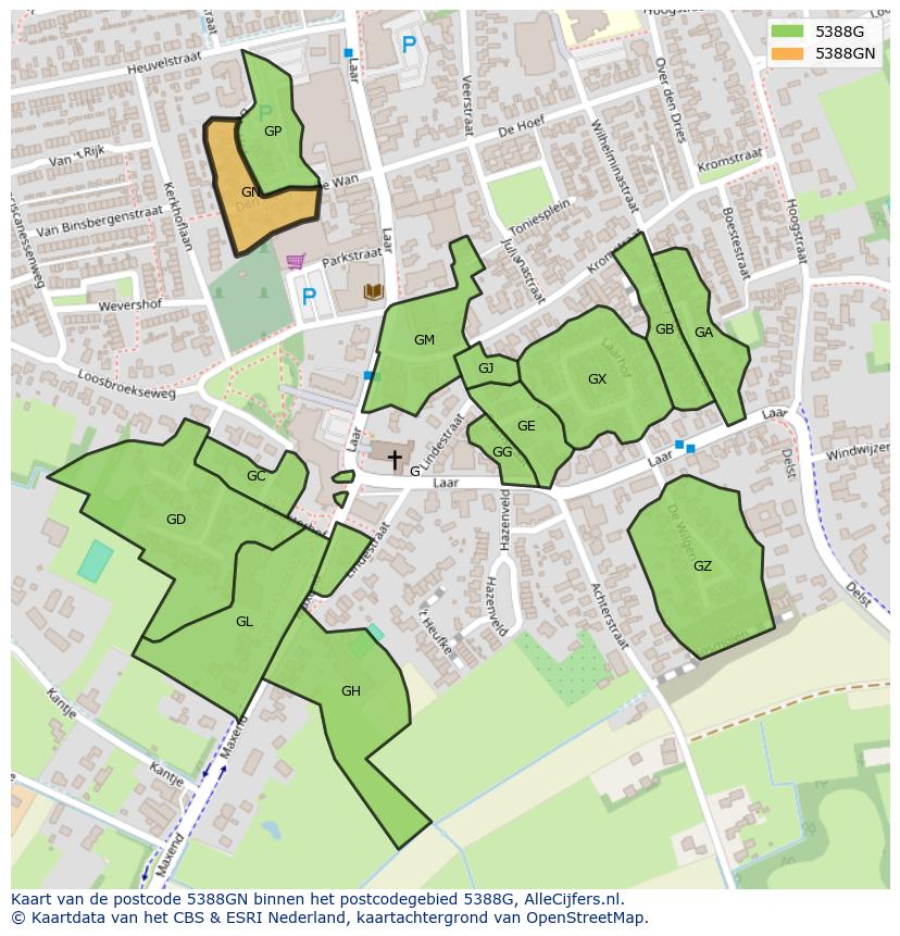 Afbeelding van het postcodegebied 5388 GN op de kaart.