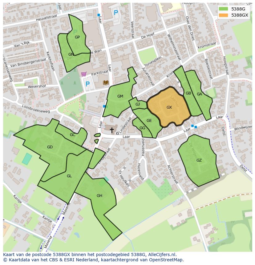 Afbeelding van het postcodegebied 5388 GX op de kaart.
