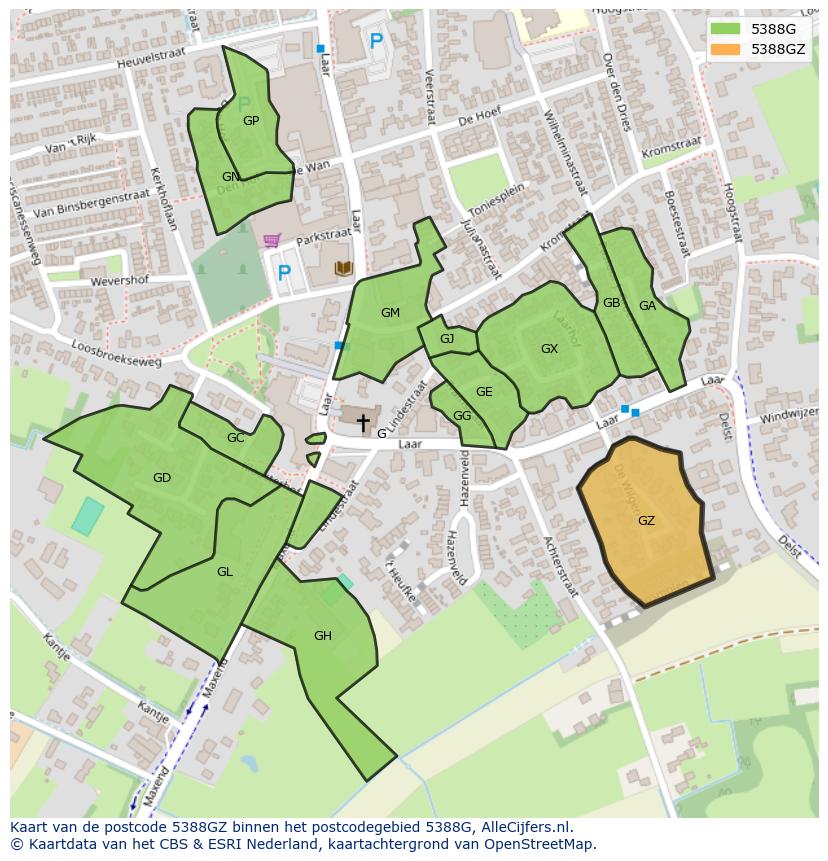 Afbeelding van het postcodegebied 5388 GZ op de kaart.