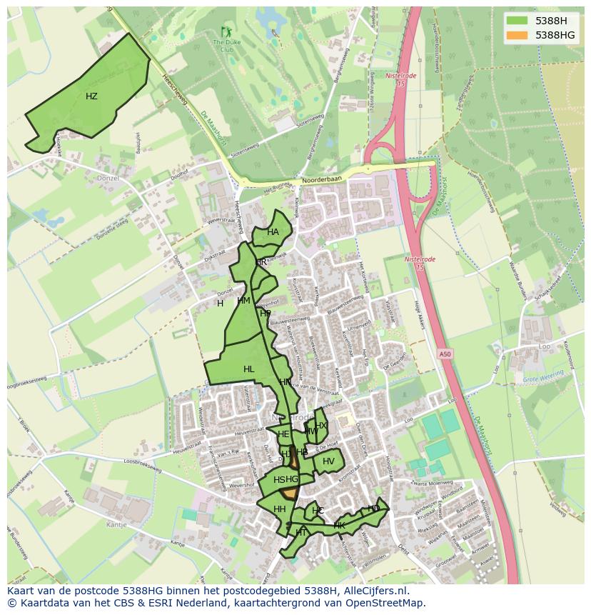 Afbeelding van het postcodegebied 5388 HG op de kaart.