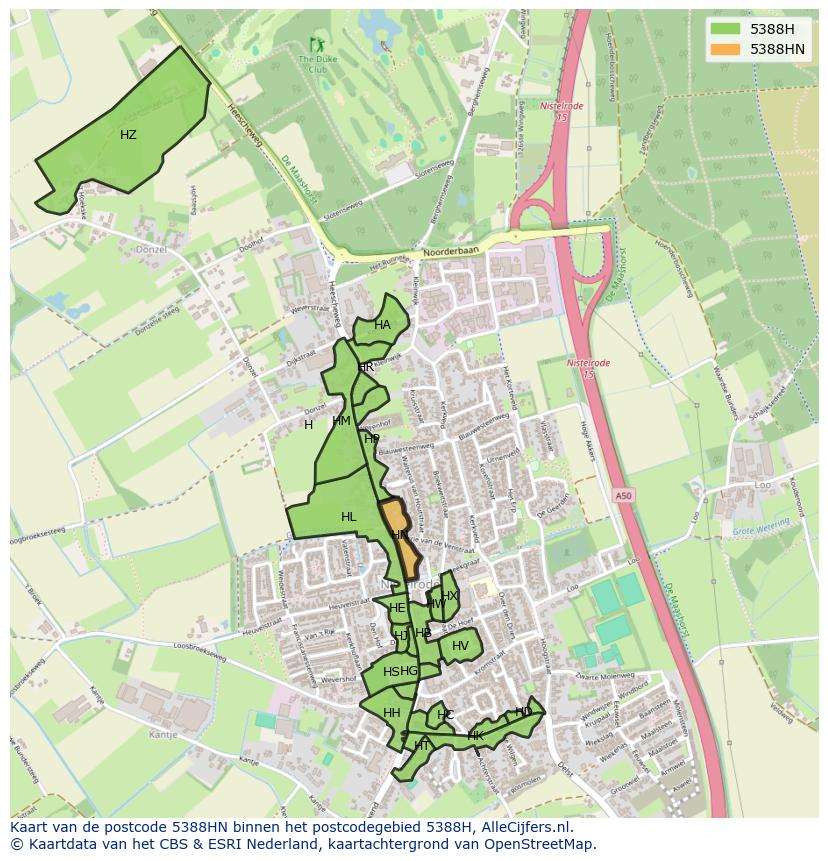 Afbeelding van het postcodegebied 5388 HN op de kaart.