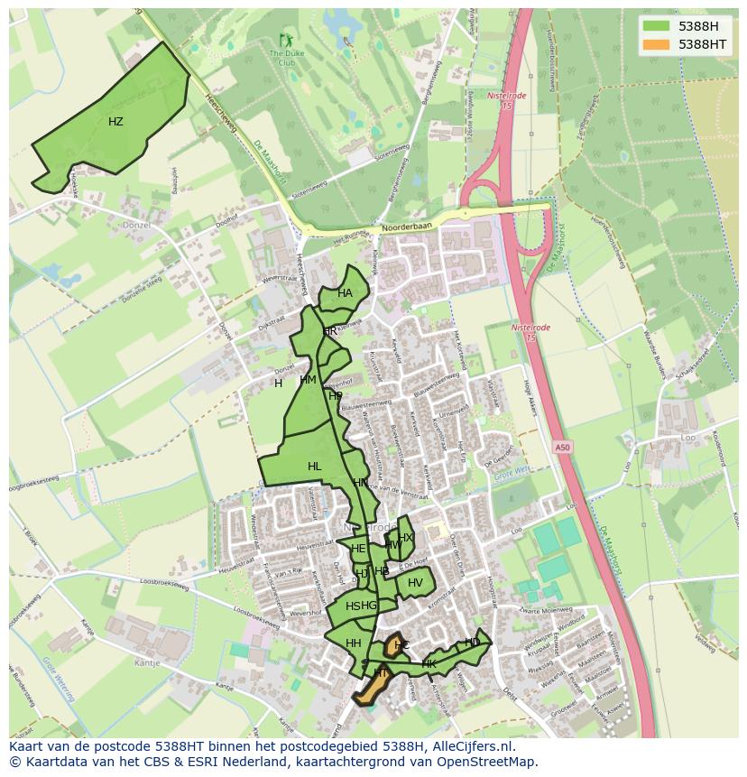 Afbeelding van het postcodegebied 5388 HT op de kaart.