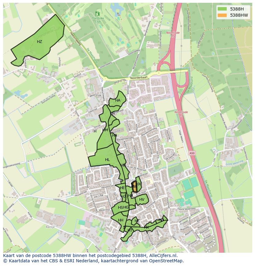 Afbeelding van het postcodegebied 5388 HW op de kaart.