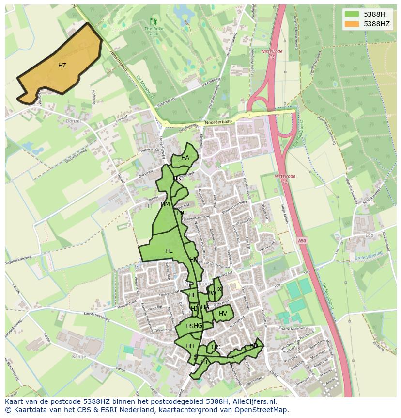 Afbeelding van het postcodegebied 5388 HZ op de kaart.