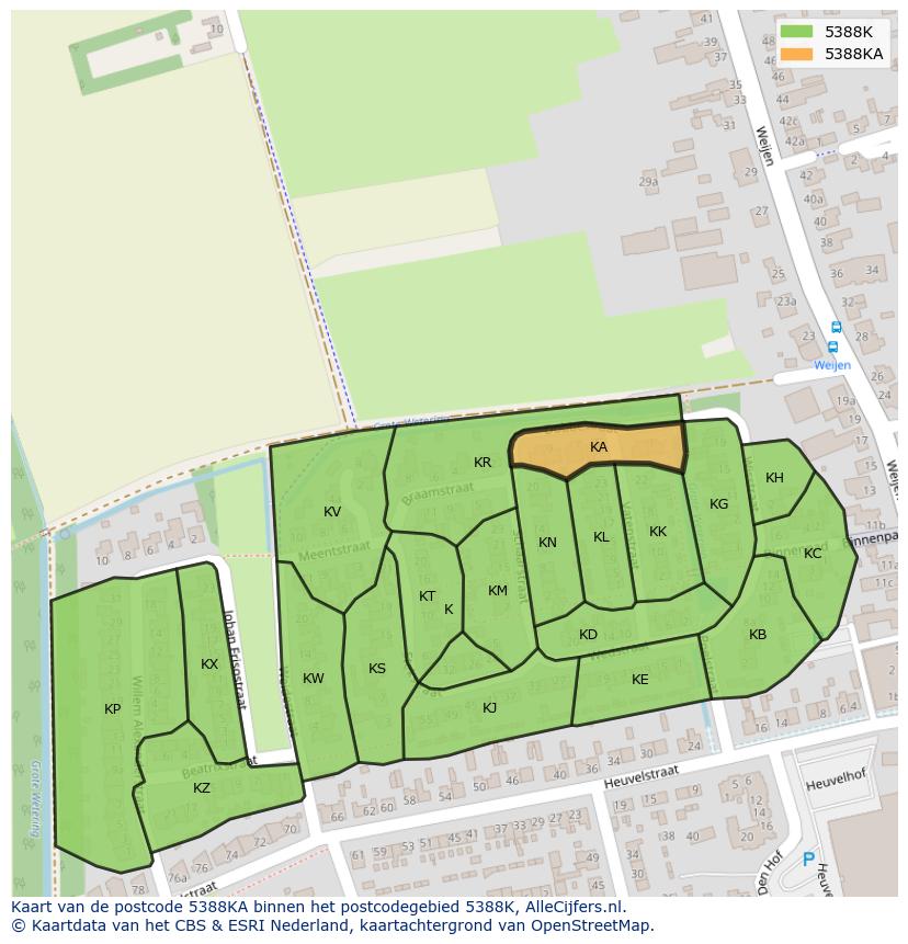 Afbeelding van het postcodegebied 5388 KA op de kaart.