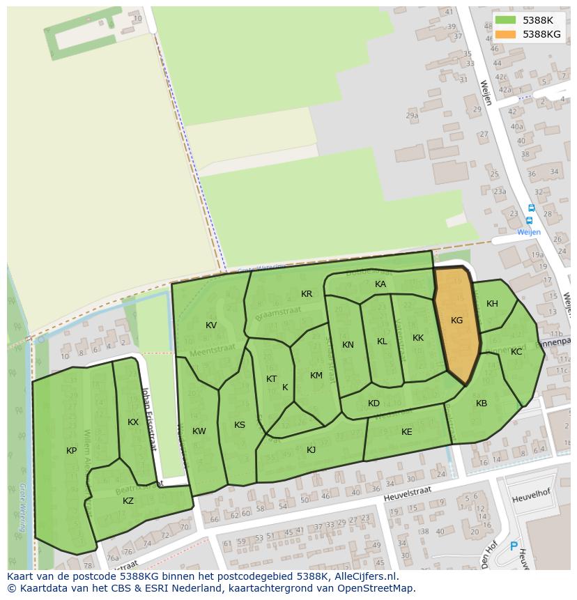 Afbeelding van het postcodegebied 5388 KG op de kaart.