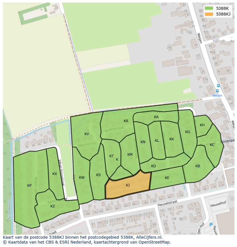Afbeelding van het postcodegebied 5388 KJ op de kaart.
