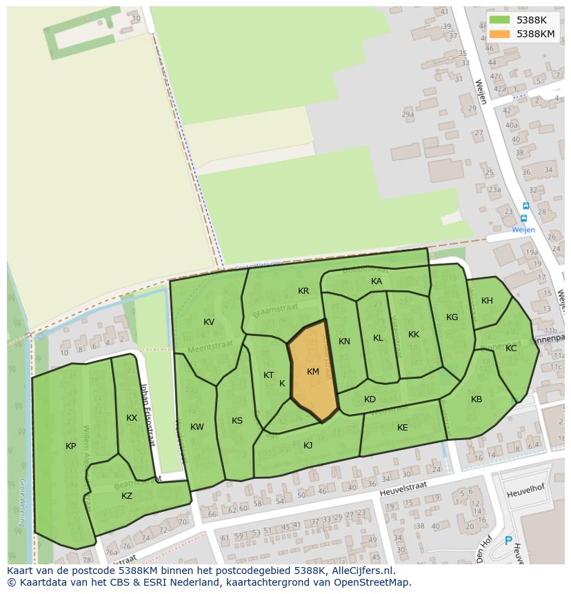 Afbeelding van het postcodegebied 5388 KM op de kaart.