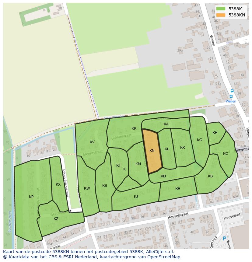 Afbeelding van het postcodegebied 5388 KN op de kaart.