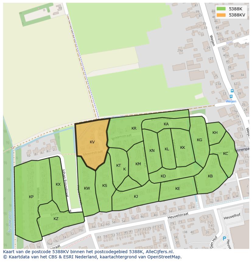 Afbeelding van het postcodegebied 5388 KV op de kaart.