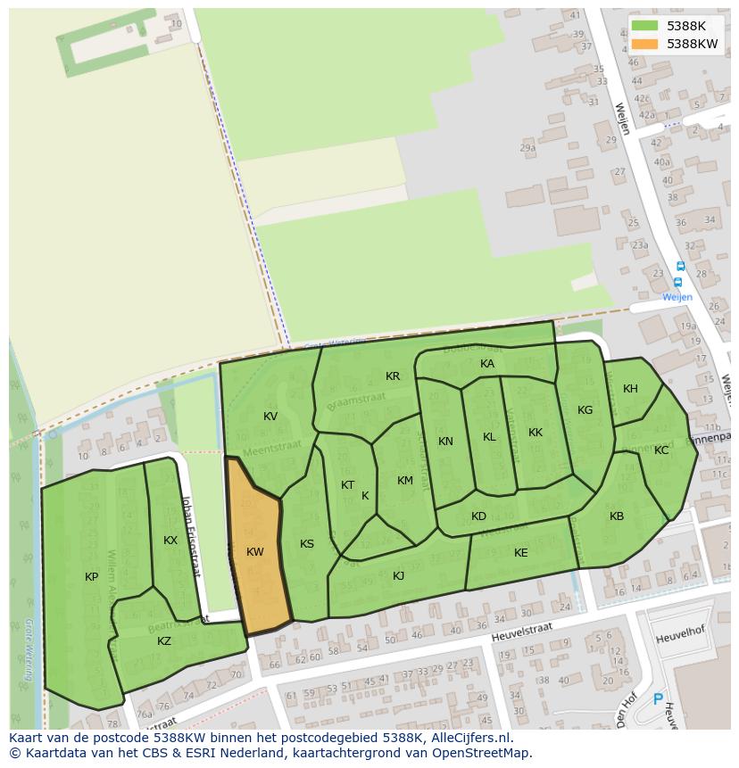 Afbeelding van het postcodegebied 5388 KW op de kaart.