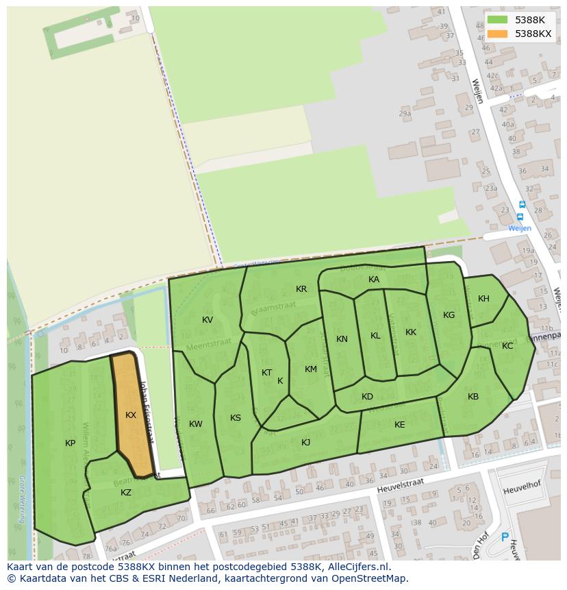 Afbeelding van het postcodegebied 5388 KX op de kaart.
