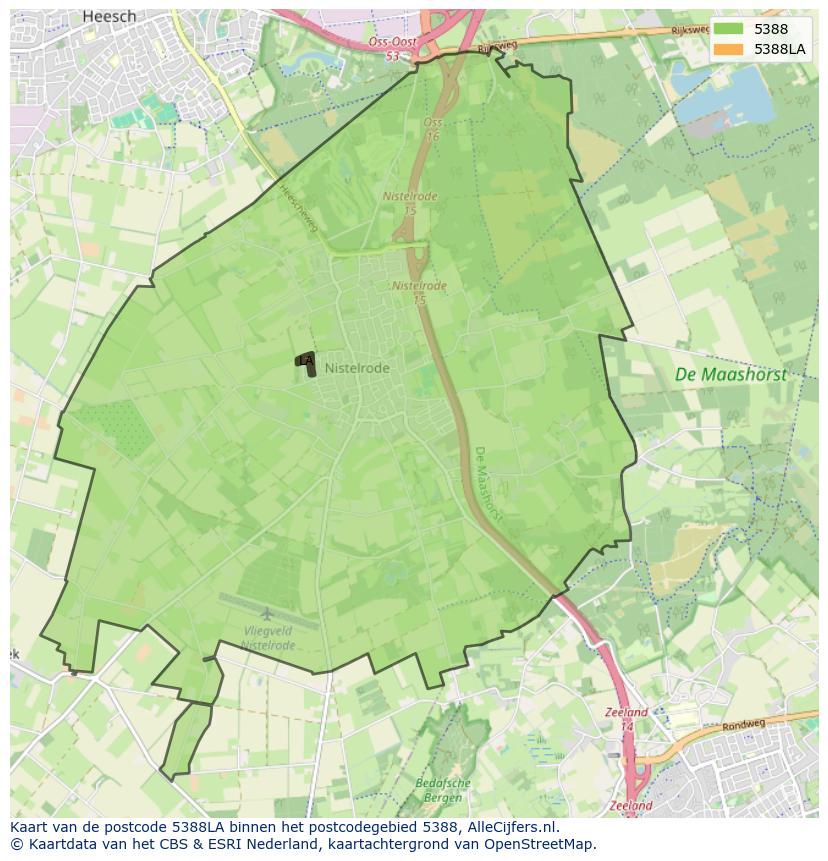 Afbeelding van het postcodegebied 5388 LA op de kaart.