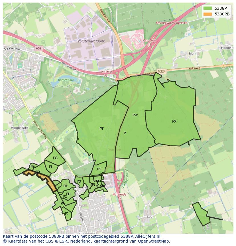 Afbeelding van het postcodegebied 5388 PB op de kaart.