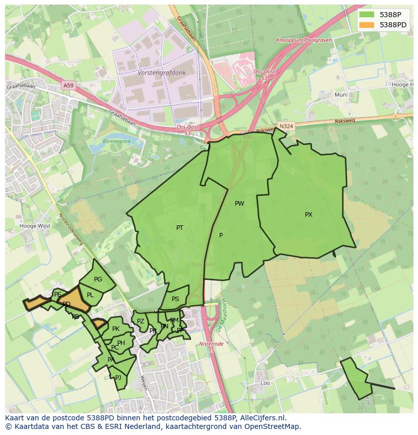 Afbeelding van het postcodegebied 5388 PD op de kaart.