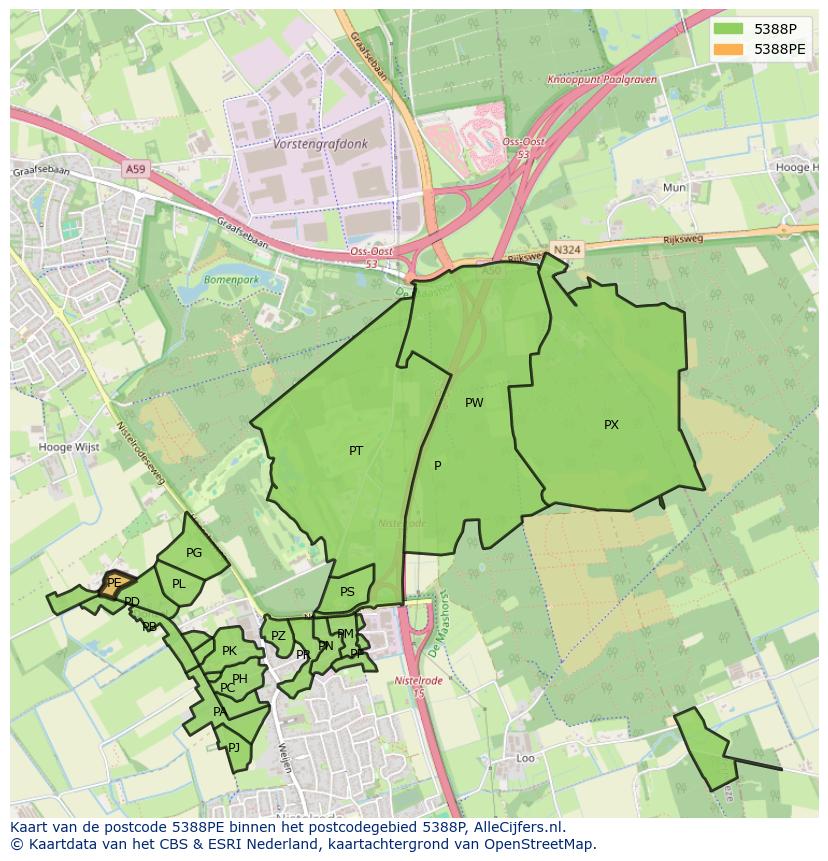 Afbeelding van het postcodegebied 5388 PE op de kaart.