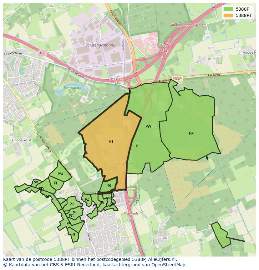 Afbeelding van het postcodegebied 5388 PT op de kaart.