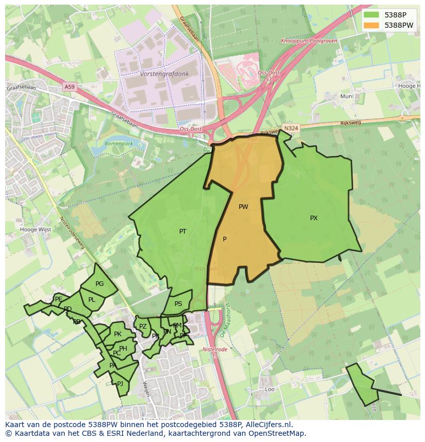 Afbeelding van het postcodegebied 5388 PW op de kaart.