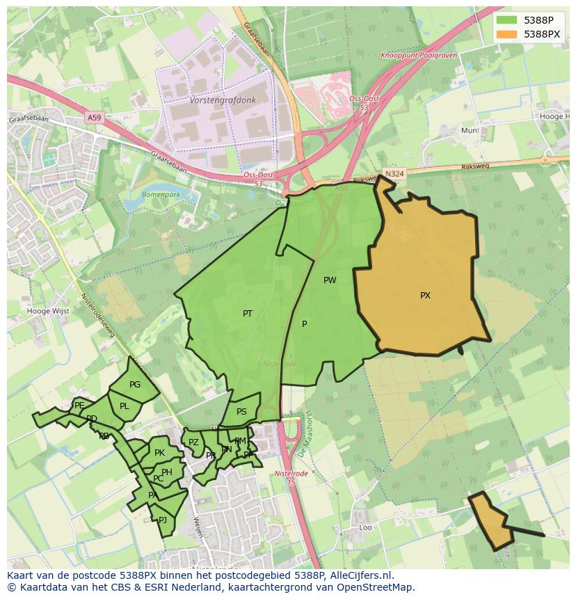 Afbeelding van het postcodegebied 5388 PX op de kaart.