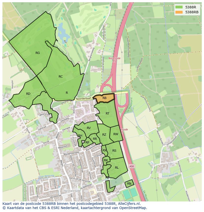 Afbeelding van het postcodegebied 5388 RB op de kaart.
