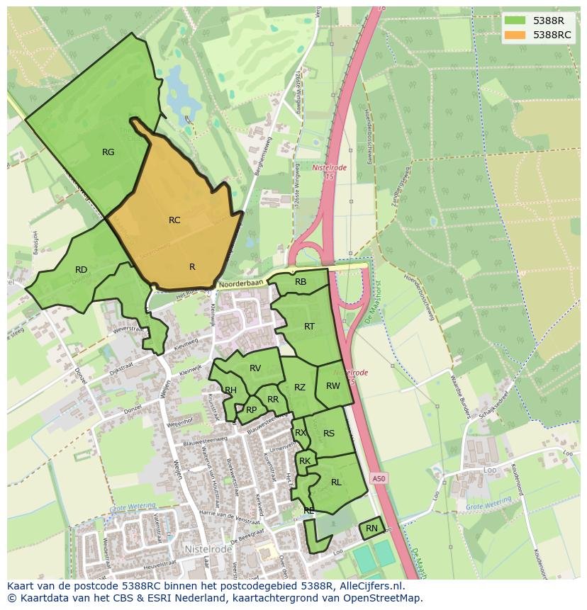 Afbeelding van het postcodegebied 5388 RC op de kaart.