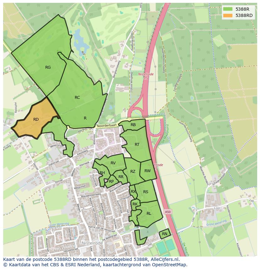 Afbeelding van het postcodegebied 5388 RD op de kaart.