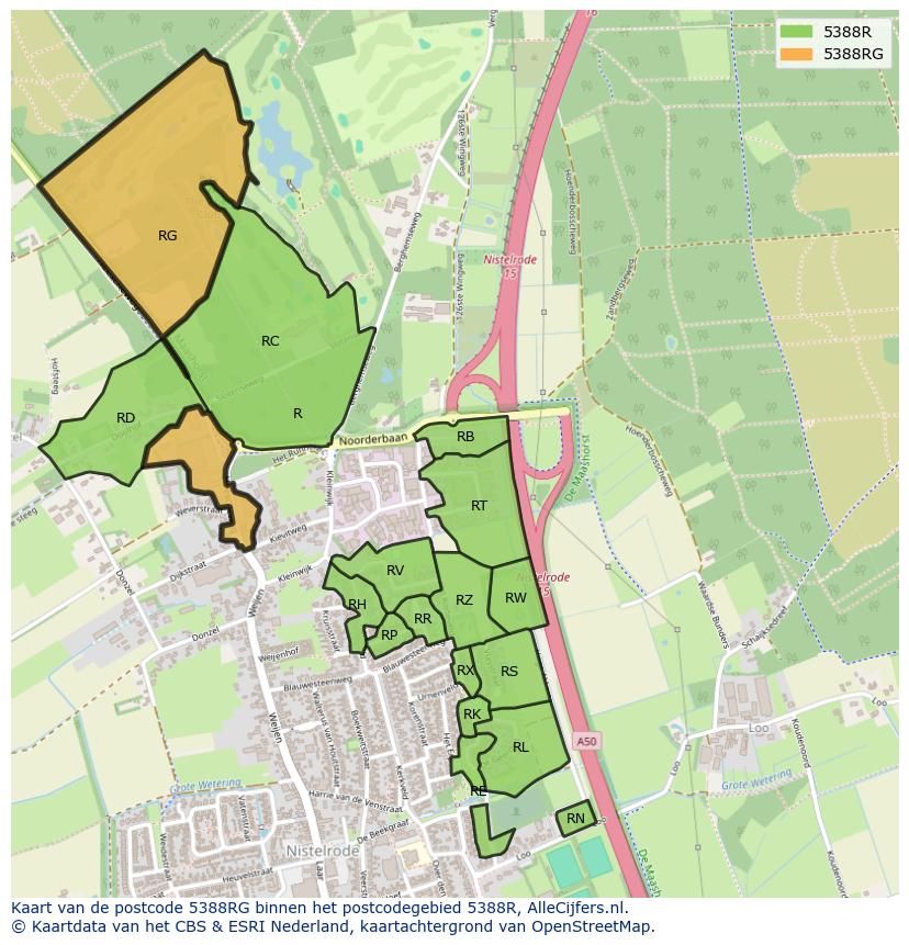 Afbeelding van het postcodegebied 5388 RG op de kaart.