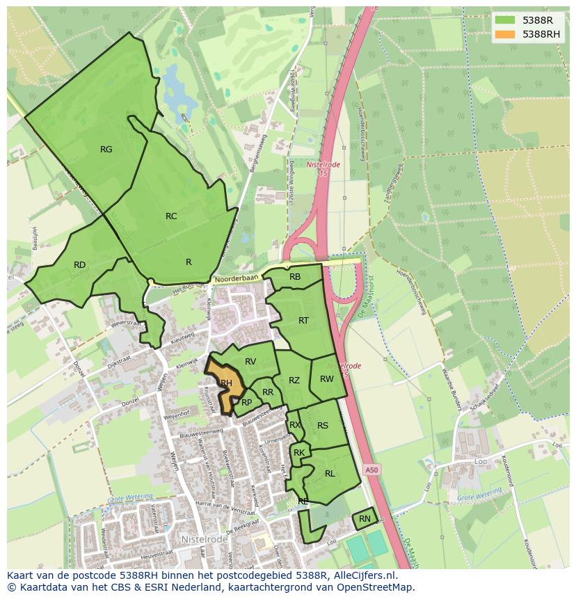 Afbeelding van het postcodegebied 5388 RH op de kaart.