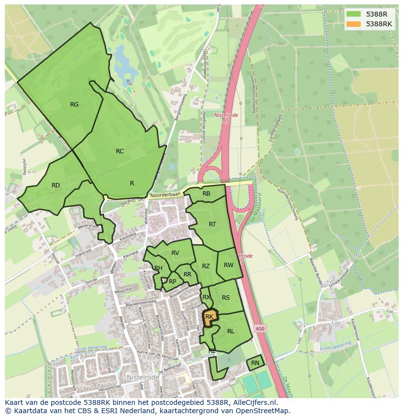 Afbeelding van het postcodegebied 5388 RK op de kaart.