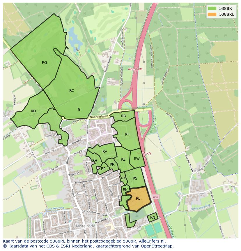 Afbeelding van het postcodegebied 5388 RL op de kaart.