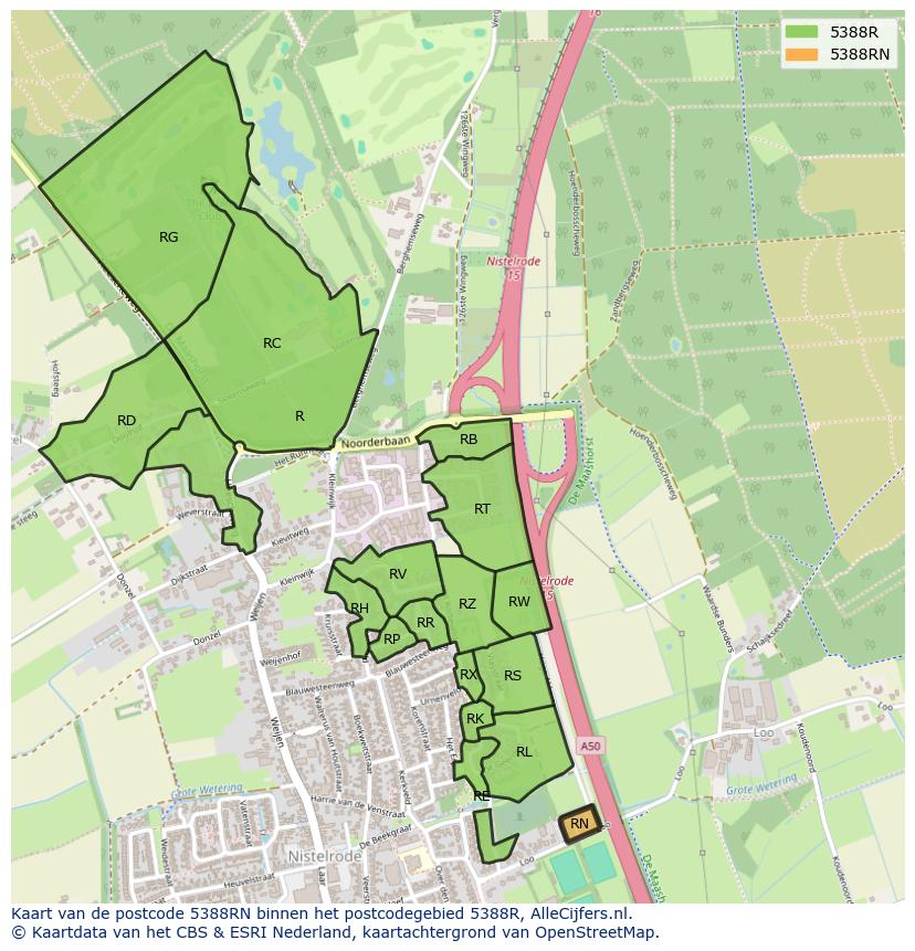 Afbeelding van het postcodegebied 5388 RN op de kaart.