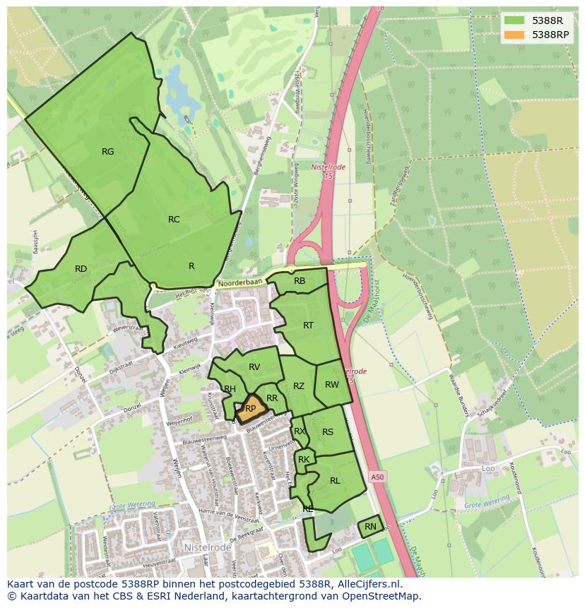 Afbeelding van het postcodegebied 5388 RP op de kaart.