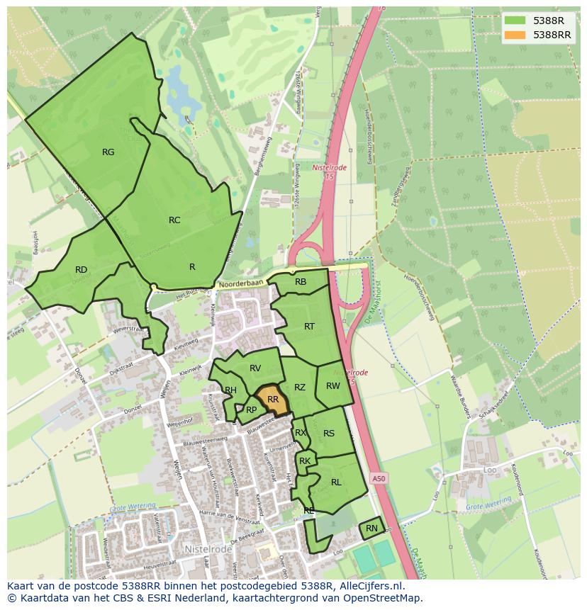 Afbeelding van het postcodegebied 5388 RR op de kaart.