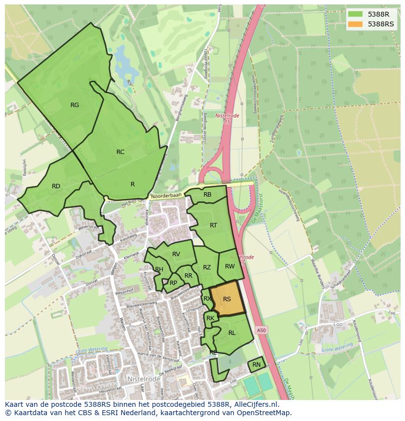 Afbeelding van het postcodegebied 5388 RS op de kaart.