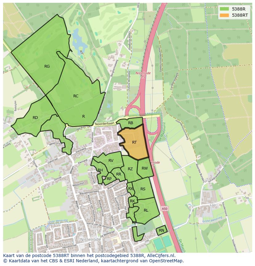 Afbeelding van het postcodegebied 5388 RT op de kaart.