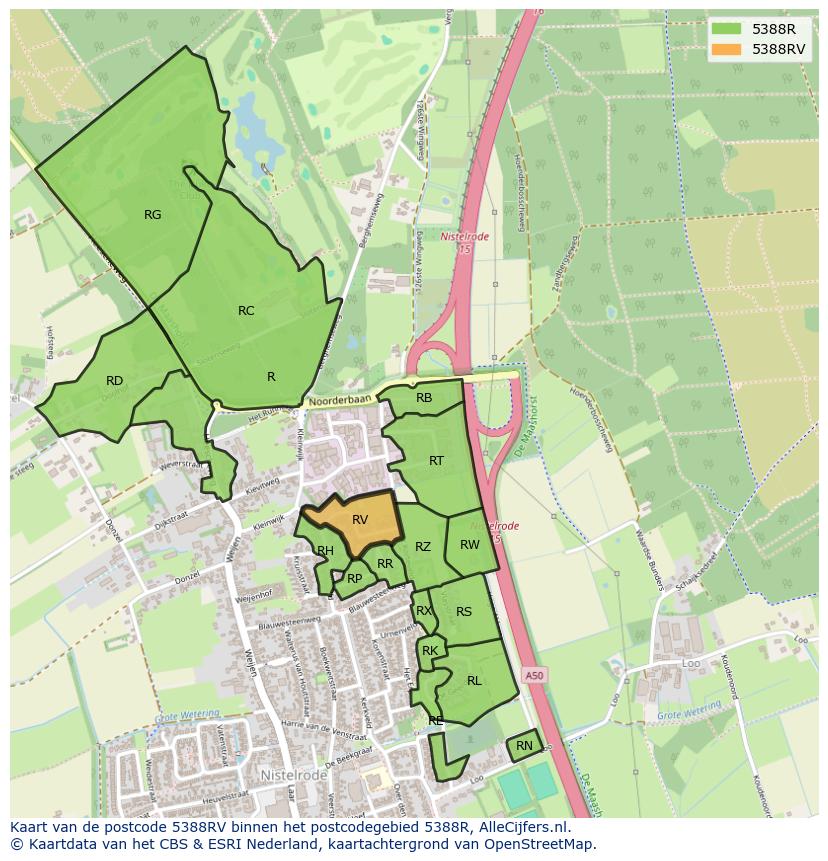 Afbeelding van het postcodegebied 5388 RV op de kaart.